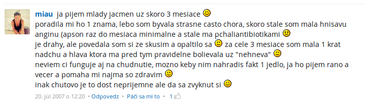 zelený jačmeň skúsenosti